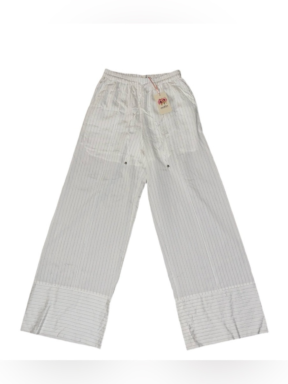 entro White and Gray Pinstripe Elastic Waist Pants